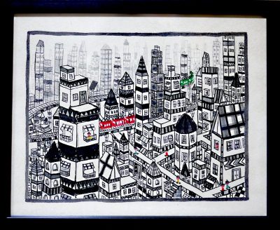 SOLD!!  City  WATERCOLOUR on JAPANESE PAPER 24x30cm 2014/Germany