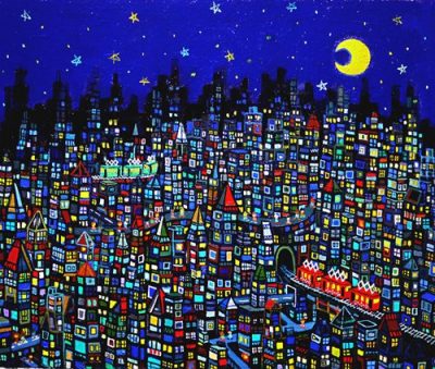 SOLD!! City oil on canvasboard 38x45cm  2016/GO TO GERMANY