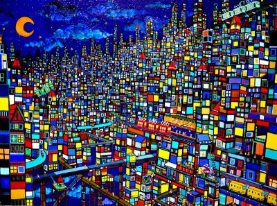 NEW!!NIGHT CITY 2017  100X130cm oil on canvas
