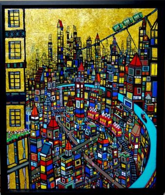 NEW!! Gold town 72x60cm oil on canvas  2017 exhibit in Tokyo