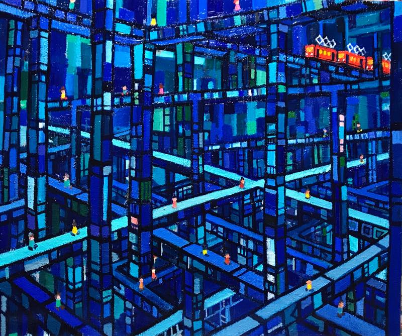 NEW | BLUE CITY | 38 x 45 cm | oil x canvas board | 2019 | #contemporaryArt