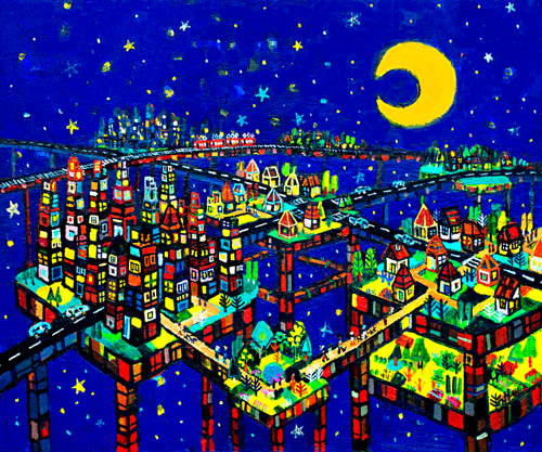 NEW | Night skycity | 38 x 45 cm | oil x wood panel | 2020 | #contemporaryArt
