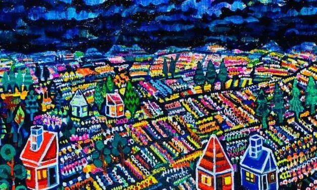 new | flower garden at night | 38x45cm | oil x wood panel | 2023